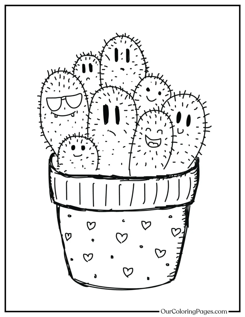 Colorful Cacti, Printable Coloring Pages for Nature Enthusiasts