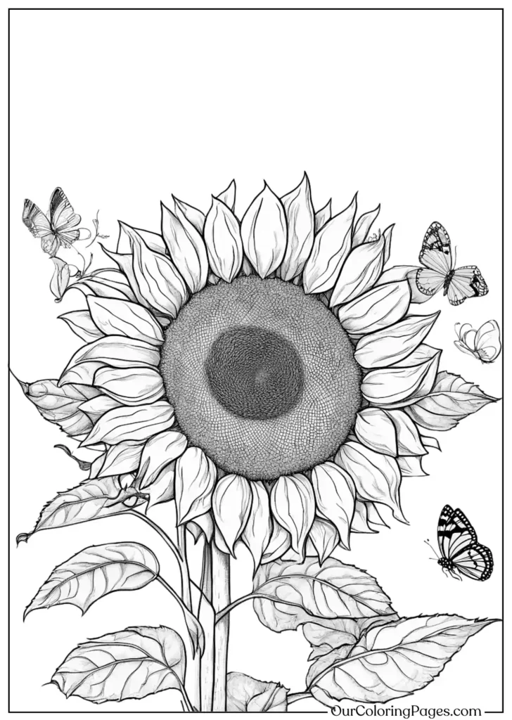 Enjoy Butterfly with Sunflower Coloring Page!