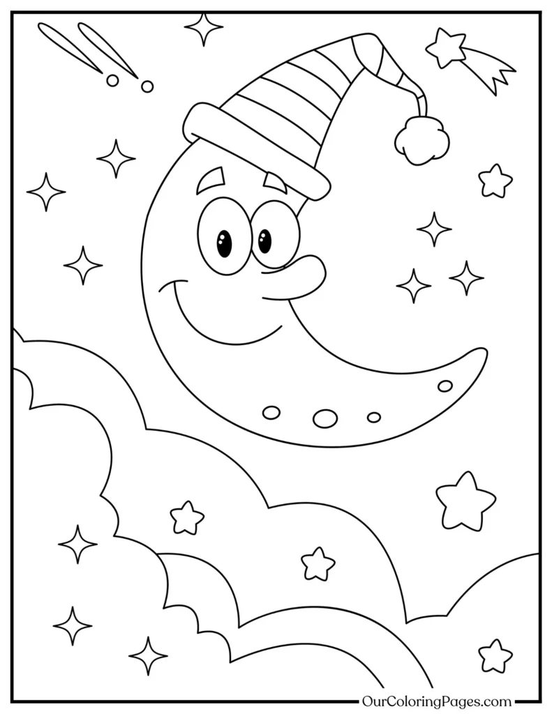 Moonlit Marvels, Printable Coloring Pages for Nighttime Bliss