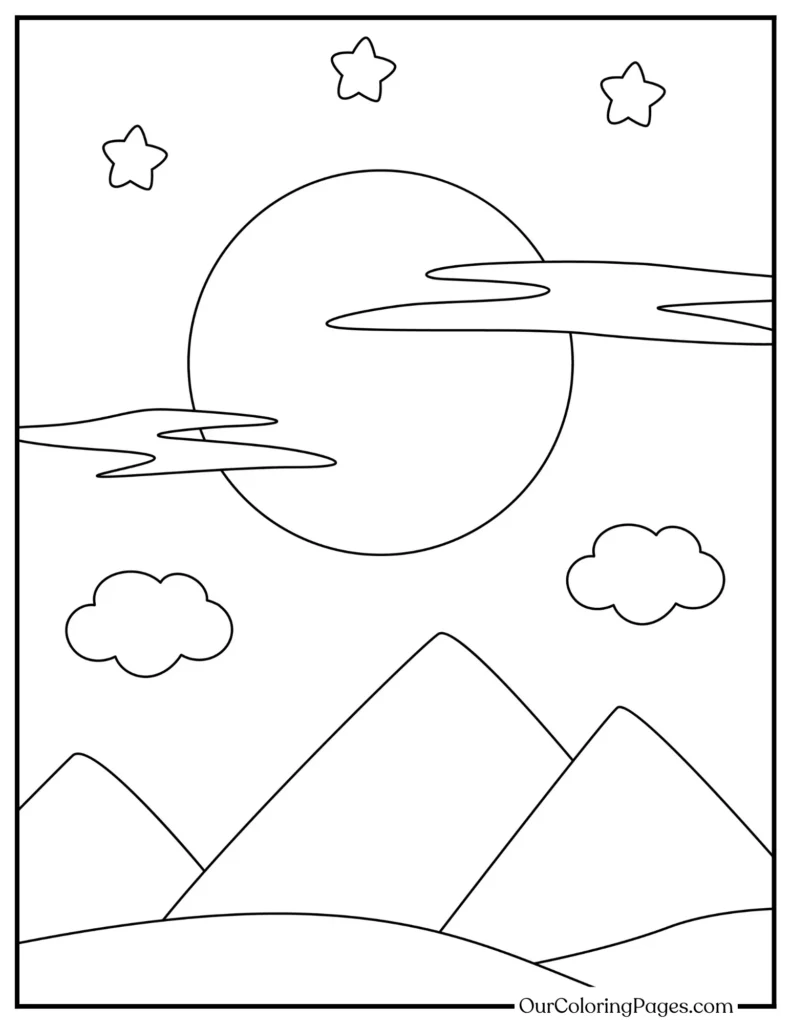Whimsical Lunar Landscapes, Moon Coloring Pages Collection